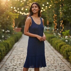 VINCE CAMUTO 10 Cobalt Blue Sleeveless Chiffon Beaded Plisse Hem Lined Dress NEW